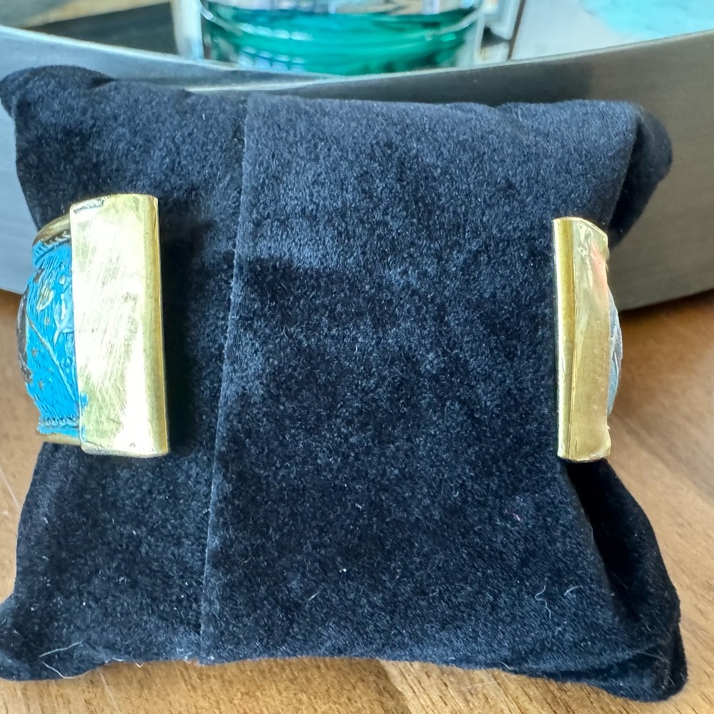 Artisan Nepal Brass Painted Elephant Cuff Bracelet - Picture 6 of 7